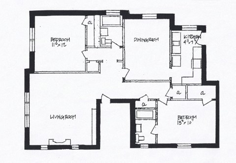 Floor plan for 2 beds, 2 baths, 1040 sqft